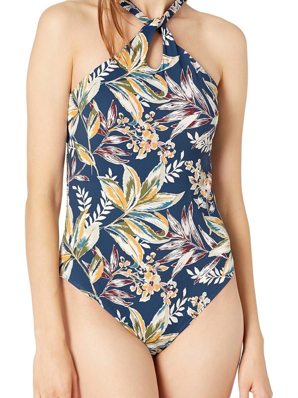 Catalina Floral High Neck Halter One-Piece Swimsuit XXL Navy Tropical NWT